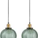 Green Pendant Light 2- Light Kitchen Sink Pendant Lights with Hand Blown Glass Small Hanging Lamp for Kitchen Island Dining Room Bedroom Bathroom Hallway E26