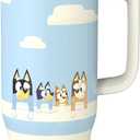 Zak Designs Bluey Sutton Travel Tumbler for On the Go, 30oz Stainless Steel with Vacuum Insulation, Silicone Straw, and Carry Handle for Cold Drinks (Bluey, Bingo, Bandit, Chilli)