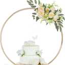 Hanobe Wedding Cake Stand Gold: 14 Inch Round Arch Cupcake Display Stands with Wood Base for Party Decorative Metal Hoop Centerpiece Decor for Birthday Baby Shower