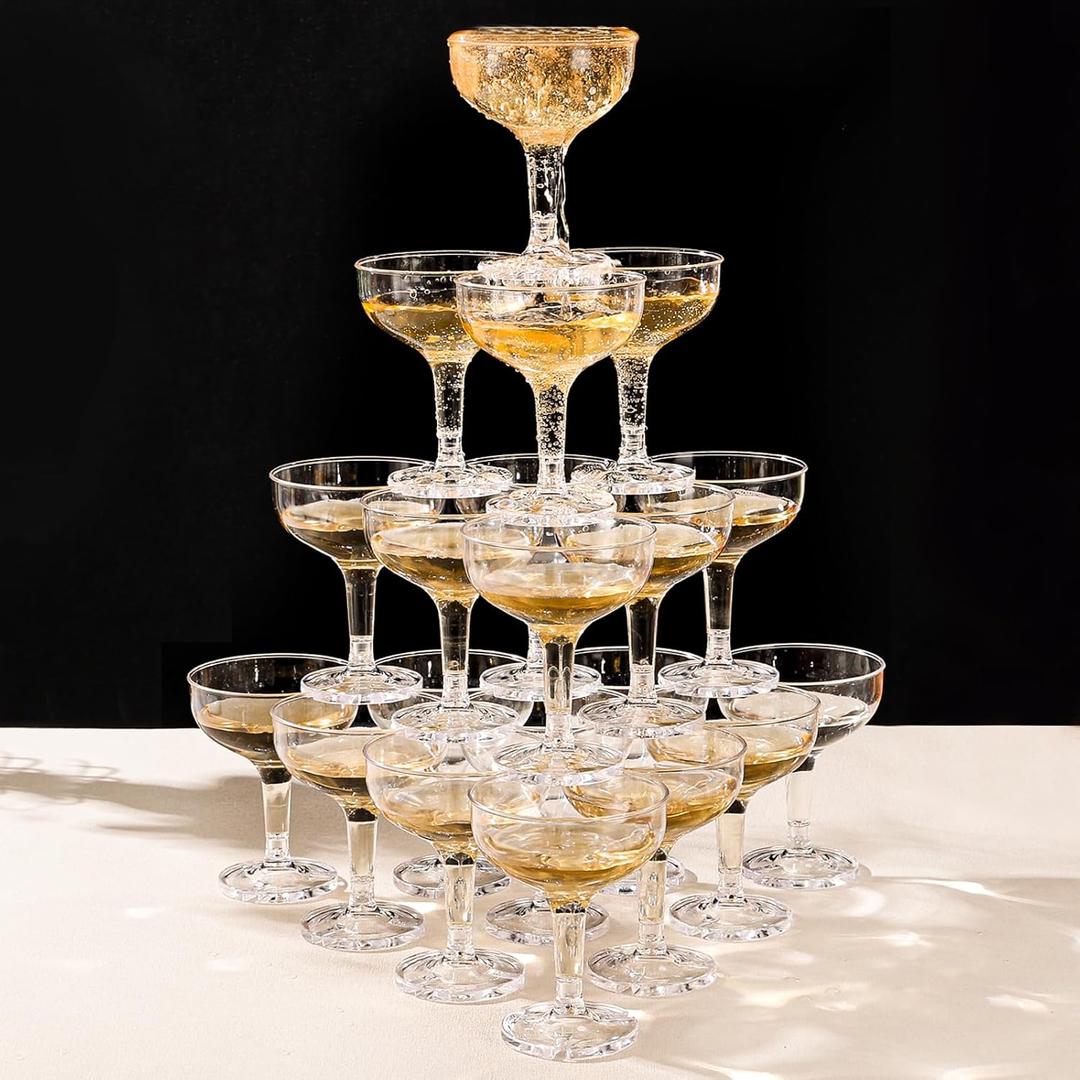 ZOMUIA 30 Pack Acrylic Plastic Champagne Coupe Glasses for Party Wedding Martini Cocktail Glasses Reusable Champagne Cups for Wedding Birthday Party Anniversary, 5oz (Clear)