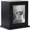 BRKURLEG Pet Wood Memorial Urn for Ashes,Photo Frame Keepsake Box for Cats Dogs,Funerary Caskets Supplies Burly Wood Cremation Urns with Acrylic Glass Photo Protector for Pet Lovers (Black)