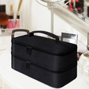 FITYLE Double Layer Makeup Bag Toiletry Storage Case with Handle Travel Essentials Durable Dustproof with Zipper Travel Cosmetic Bag black