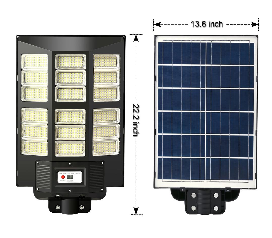 Solar Street Light Outdoor, Dusk to Dawn Solar Parking Lot Light Outdoor Waterproof Radar Motion Sensor Solar Flood Light with Remote Control for Squares Garage Street Road