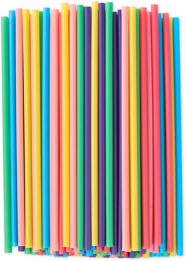 [100 Pcs] Biodegradable Compostable Disposable Colorful Straws - PLA Plant Based Drinking Straws for Juice Coffee Cocktail Cold Drinks (8.25" LongX0.23" Wide)