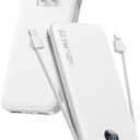 Portable Phone Charger, 12000mAh 22.5W Fast Charging Power Bank with Built-in Cables & Wall Plug, External Battery Bank with LED Display, Travel Essential Battery Pack for iPhone, iPad, Samsung White