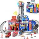 Kids Toys for 3 4 5 6 Years Old Boys, 29.5'' Large City Action Toddler Playset with Lights Sounds, Police & Fire Station Transform Track Toy with 4 Cars, Helicopter, Walkie-Talkie, Gifts for Boy Girl
