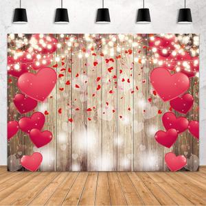 MEHOFOND 7x5ft Valentine Backdrops for Photography Rustic Wood Lighting Red Love Heart Valentine's Day Photography Background Mother's Day Backdrop Bridal Shower Wedding Party Decoration Banner