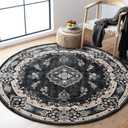 MUJOO Black Round Rug 4ft,Circle Washable Area Rugs for Bedroom Living Room Bathroom,Vintage Bohemian Distressed Farmhouse Non Slip Circular Carpet,Floral