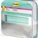 Post-it Note Dispenser, Sticky Note Holder, White Base with Steel Top, Includes 1 pad of 45 Sheets of 3 in x 3 in Aqua Splash Pop-Up Notes, Classroom or Office Supplies