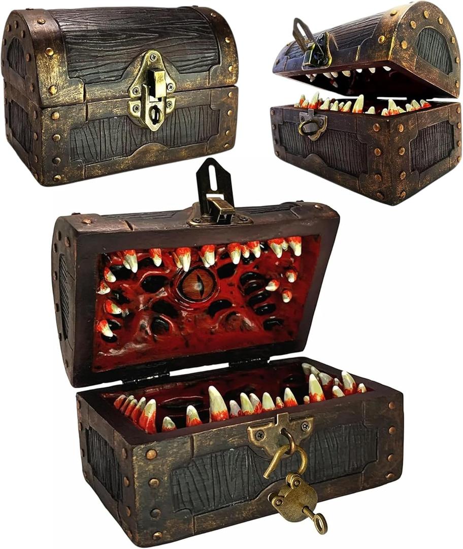 Galdor's Guild Mimic Chest Dice Storage Box | Free Lock & Key | Compatible with Dungeons & Dragons Players, Dungeon Master/DM RPG Gaming | Holder Vault Case | Holds 6 Polyhedral Sets (Large)