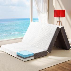 Hanherry 4 Inch Foldable Mattress Queen Size, Tri-Folding Portable Memory Foam Topper Floor Bed with Storage Bag, Washable Cover for Travel, Camping, RV, Guest
