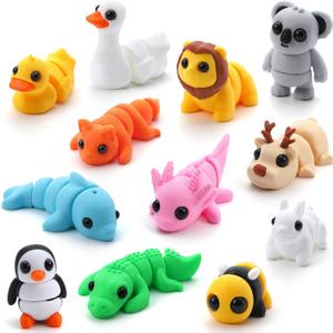 JOYIN 12 Pcs 3D Printed Animals Set, Mini Animals 3D Printed Toys - Cute Articulated Flexible Figurines Fidget Toys for Easter Party Favors Birthday Gifts Desk Pets Office Home Decor