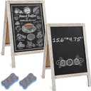 Henoyso 2 Pcs 16" x 10" Small Chalkboard Easel Tabletop Chalkboard Signs Menu Wooden A Frame Sandwich Board for Table, Double Sided with 2 Erasers for Bar Parties Display Home Decor(White)