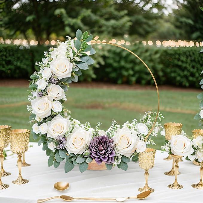 10 PCS 14 Inch Floral Hoop Centerpiece with Stand for Table, Metal Center Pieces Gold Circle Centerpieces for Wedding Reception, DIY Table Centerpieces, Wall Hanging Crafts, Flower NOT Included