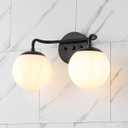 JONATHAN Y 15" Black Modern Globe Wall Sconce Vanity Light for Bathroom, White Frosted Glass Shade, Midcentury Parisian Bistro Wall Lamp, LED Bulb Included (JYL3535B)