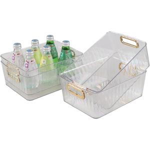Ggbin 4 Pack Multi-Use Clear Organizer Bins, Small Plastic Storage Container for Kitchen, Pantry, Bathroom