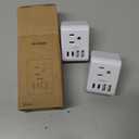 2 Pack European Travel Plug Adapter, International Power Plug Adapter with 3 Outlets 4 USB Charging Ports(2 USB C), Type C Plug Adapter Travel Essentials to Most Europe EU Spain Italy France Germany