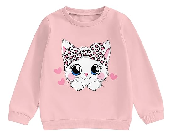 LIFAky Girls Graphic Sweatshirts Crewneck Cute Cartoon Pullover Casual Long Sleeve Size 3-6Y Fall Winter Tops