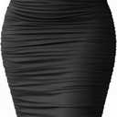 eoeoo Women's Ruched Sexy Bodycon Elastic High Waist Stretch Midi Pencil Skirt (Black)