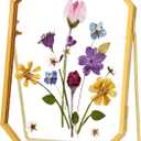 Glass Pressed Flower Frame Handmade, Metal Floating Picture Frame, Double Glass Frame for Pressed Flowers Tabletop Display Unique Brass Frame, Octagon, Gold, 4x6 inches (FRAME ONLY) (4L" x 6W")