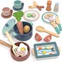Lehoo Castle Wooden Play Kitchen Accessories, Play Pots and Pans Sets for Kids, Play Food Sets for Kids Kitchen, Montessori Food Toys for Toddlers 3-5, Gifts for Girls Boys