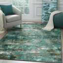 Area Rugs 6x9 for Living Room Bedroom, Modern Abstract Machine Washable Rug, Large Soft Low Pile Floor Carpet with Non Slip Backing for Dining Room, Turquoise