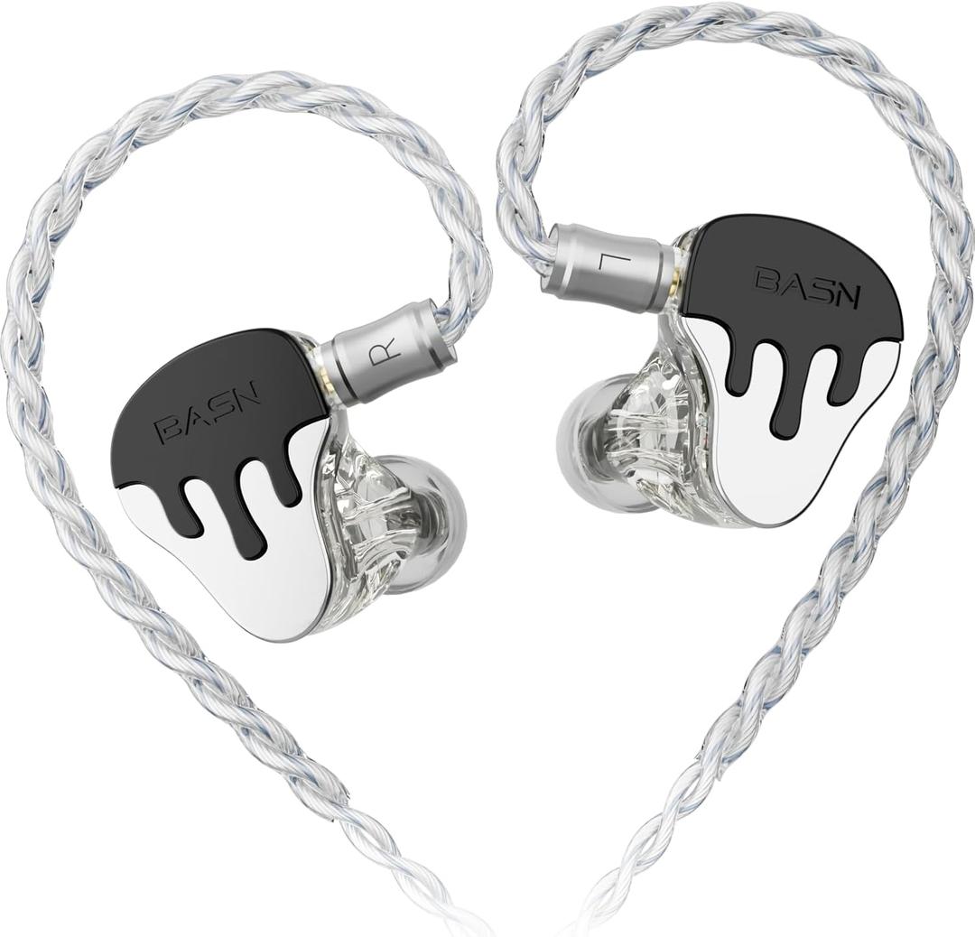 BASN BmasterX 6 Drivers Hybrid in-Ear Monitors with Noise Isolation for Musicians, Stage & Studio, Professional HiFi IEMs, Detachable 4-core OFC Silver-Plated Cable & Shockproof Case (Black-White)