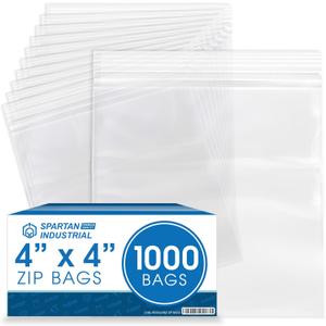 Spartan Industrial - 4 X 4 (1000 Count) 2 Mil Clear Reclosable Zip Plastic Poly Bags with Resealable Lock Seal Zipper