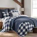 Levtex Home Cross Stitch Reversible Full/Queen Quilt Set (88x92in) with 2 Pillow Shams (26x20in) - Stitch Texture - Navy - Cotton Full/Queen Size Quilt Bedding Set - Lightweight, Soft, Pre-Washed