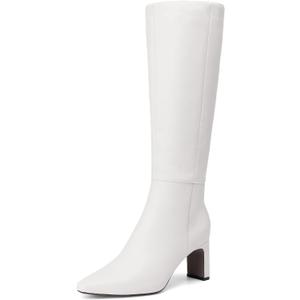 DREAM PAIRS Knee High Boots Women Chunky Block Heel Square Toe Side Zipper Tall Boots for Women (6, White)