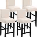 YISUN Waterproof Bar Stool Covers, Pu Leather Counter Chair Cover Removable Washable Barstool Slipcovers, Stretch Pub Tall Chair Covers with Backs (4 Pack, Pale Beige)