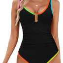 BMJL Women's Tummy Control Swimsuits Ruched Slimming One Piece Bathing Suit Deep V Neck Swimsuit (Black, S)