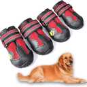 XSY&G Dog Boots,Waterproof Dog Shoes,Dog Booties with Reflective Strips Rugged Anti-Slip Sole and Skid-Proof,Outdoor Dog Shoes for Small Medium Large Dogs 4Pcs Red-Size 4