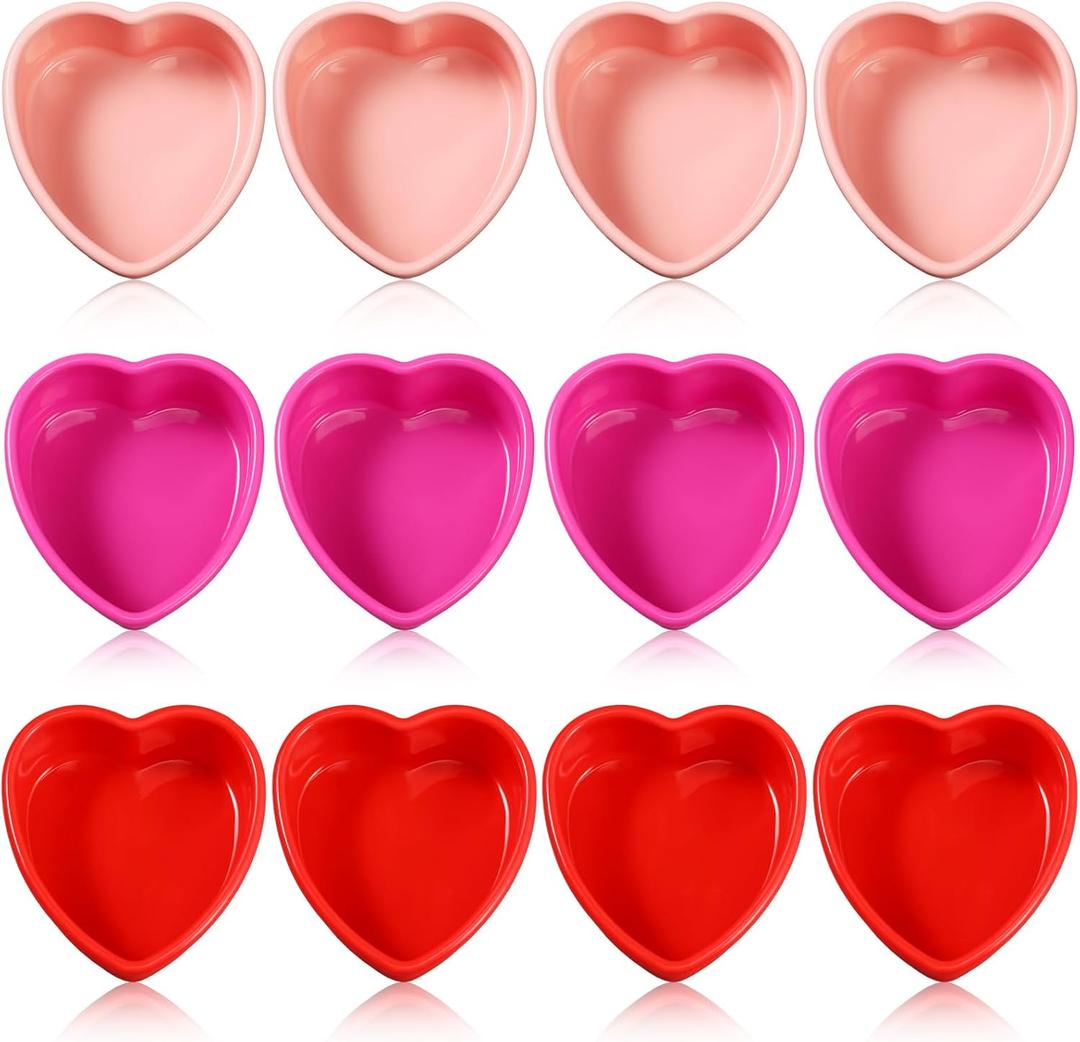 12 Pcs Mother's Day Heart Shaped Cake Pans Pink Red Silicone Mini Heart Cake Mold Nonstick Dessert Pan Chocolate Baking Tray Bakeware for Mother's Day Birthday Cupcake Muffin Tool(Multicolor,4'')