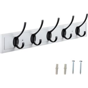 HOME MASTER HARDWARE Coat Rack Wall Mount White,MDF Wall Mounted Coat Hooks for Hanging Coats, 27" Hat Rack for Wall with 5 Black Hooks