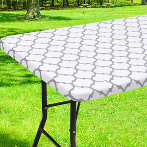 Smiry Rectangle Picnic Table Cover, Waterproof Elastic Fitted Camping Tablecloths for 6 Foot Tables, Wipeable Flannel Backed Vinyl Tablecloth Protector for Indoor, Outdoor (White, 30x72 Inches)
