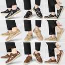 Men's Sandals Summer Breathable Sport Sandals Arch Support Casual Leather Adjustable Closed Toe Outdoor (7, Black)