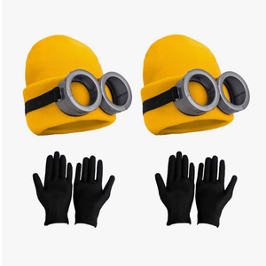 6 Pcs Costume Accessories Includes Vintage Steampunk Goggles Glasses Yellow Beanie Knit hats Black Gloves (yellow2)