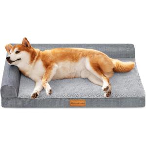 Patas Lague Orthopedic Dog Bed for Medium Dogs, Waterproof L Shaped Medium Pet Sofa Beds with Removable Washable Cover, Soft Comfortable Pet Couch Mat with Nonskid Bottom, 30''X20'' Grey