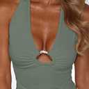 Women Dressy Double Lined V Neck Halter Tank Tops Sexy Bustier Going Out Cami Shirt for Workout Party Concert Beach Club Night College Dance Cute Basic Summer Clothes Vacation Outfit,Army Green,Large