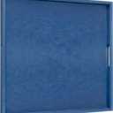 Large 20 x 20 inches Square Leather Ottoman Coffee Table Food Serving Tray with Handles for Decorative Living Room, Butler - Countertop, Kitchen, Family Dinner, Picnic - Blue