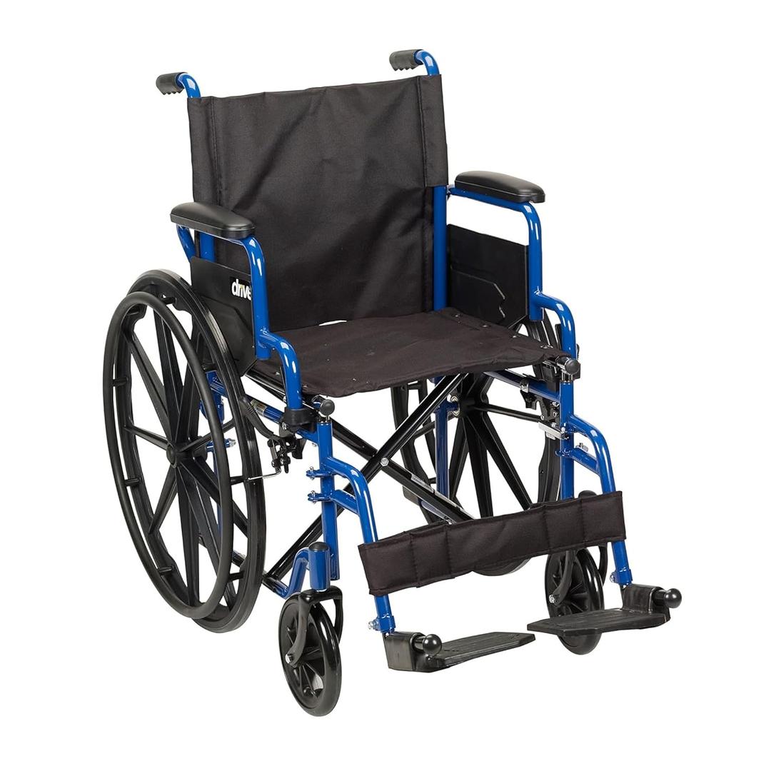 Drive Medical Blue Streak Lightweight Wheelchair, Footrests, 18" Seat
Portable Folding Wheelchair Features Desk Arms, Durable Steel Frame and Swing-away Footrests for Easy Transport and Storage