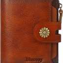 Wallet Women,RFID Blocking Leather Womens Wallet Bifold Compact Card Holder Small Wallet for Women with Removable ID Window Brown