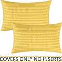 UGASA Outdoor Waterproof Pillow Covers Pack of 2 Weaving Texture Water Resistant Outside Decorative Pillow Cases for Patio Garden Porch Yard Bench Tent 12x20 Inch, Yellow