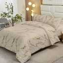 WONGS BEDDING Khaki Gold Metallic Marble Comforter Set King Foil Print Glitter Bedding Sets with 2 Pillowcases for All Seasons, Soft Microfiber Bedding Set 103"x90"