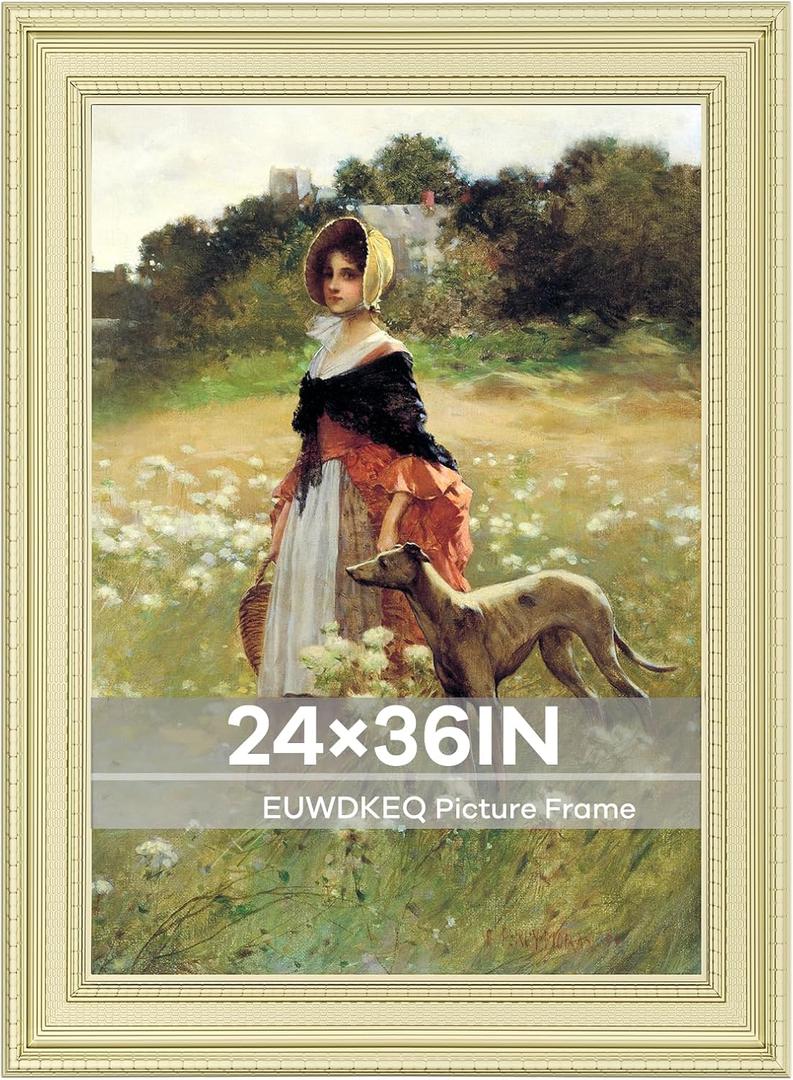 24x36 Frame, 24 x 36 Luxury Wide Picture Frame, Elegant Ornate Embossed Decorative Poster Frame for Art Prints, Posters, Photos, Home Wall Decor & Gallery Display, Gold, 24x36in