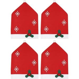4 Pcs Christmas Chairs Covers Santa Claus Hat Dining Chair Slipcovers Xmas Red Chair Back Covers for Xmas Holiday Festive Decoration (Set of 4. Red)