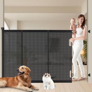 Extra Tall Retractable Baby Gates, 51" High x 200" Wide Pet Gate, Black