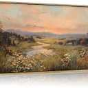 Framed Vintage Sunset Landscape Wall Art, Wildflower Meadow Canvas Print, 48"L x 24"W