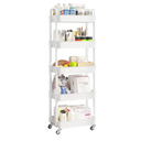 UDEAR 5-Tier Rolling Utility Cart with 12 Category Labels,Multifunctional Storage Shelves with Handle and Lockable Wheels for Room,Office,Kitchen,Bathroom, White